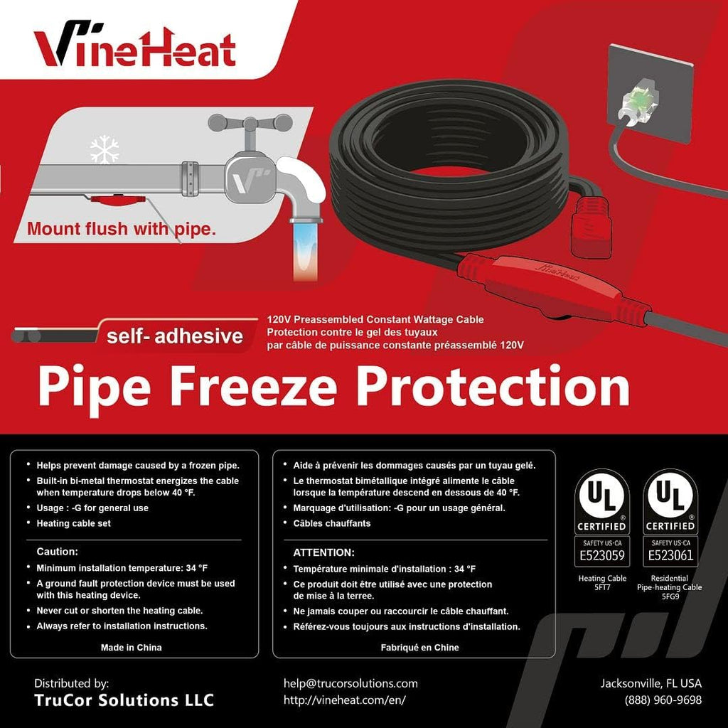 40 Ft Self-adhesive Pipe Freeze Protection Cable 120V Pack of 2 K50404