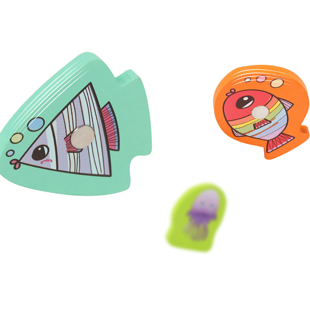 15pcs Wooden Magnetic Fishing Toy with 15 Fish and 1 Rod G36965