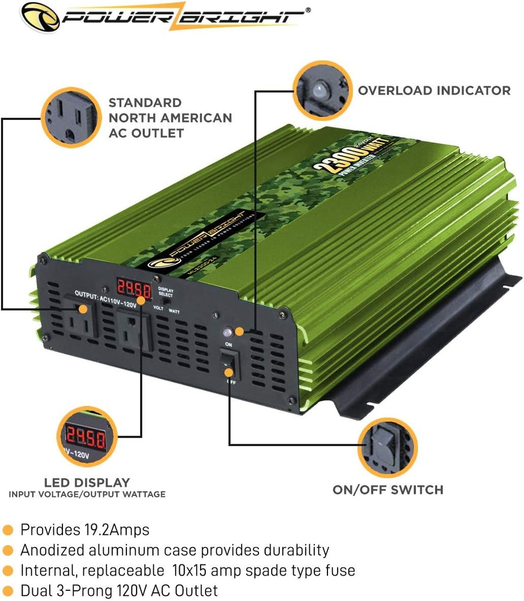 3500 Watt Power Inverter, DC 24V to 120V AC, Four AC Outlets, LCD Display Z153