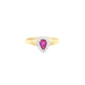 Pear Shaped Ruby Diamond Halo Engagement Ring 14K Yellow Gold J24904