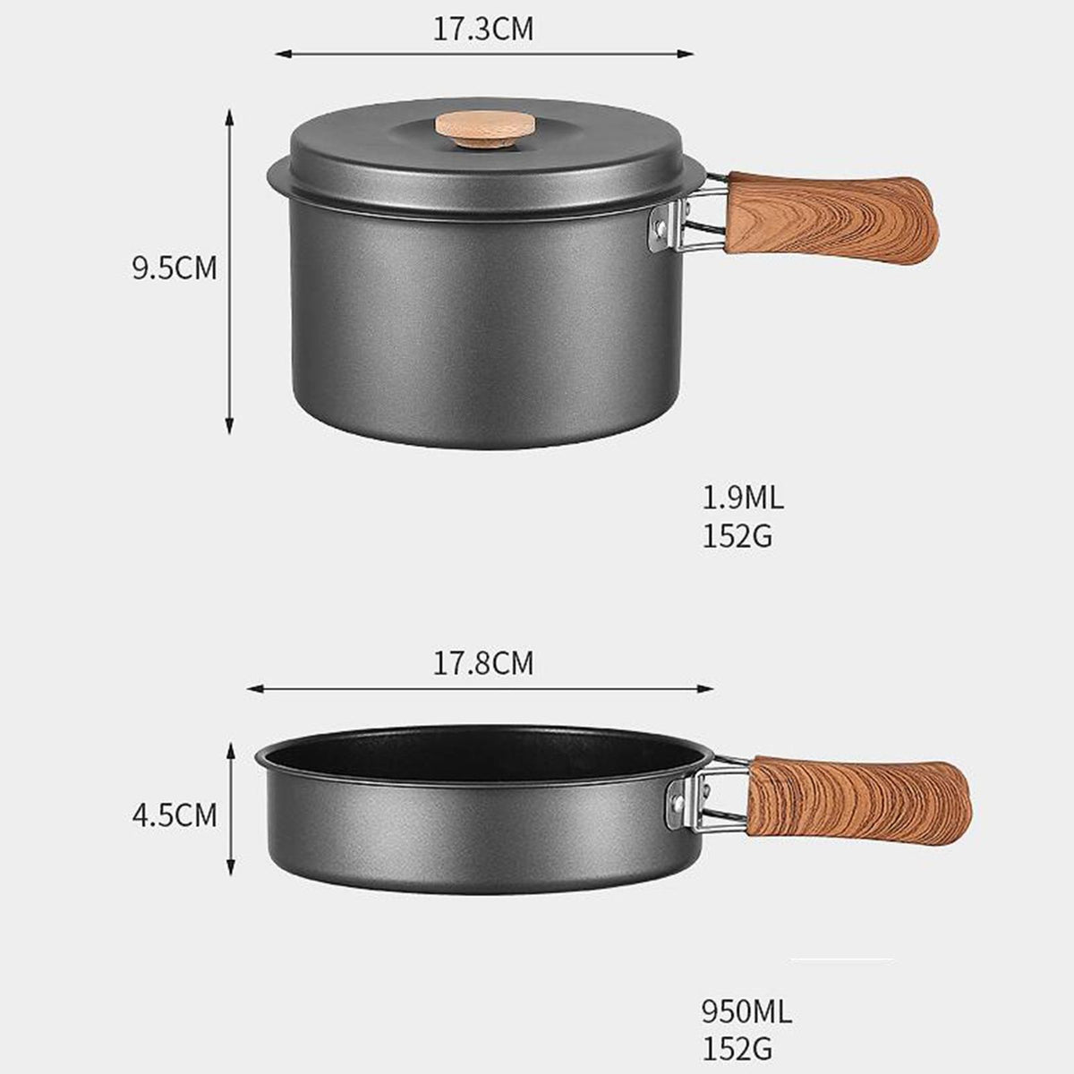 5x Gray Camping Cookware Set with Saucepan Drink Cup Pot Pan Kettle H33974