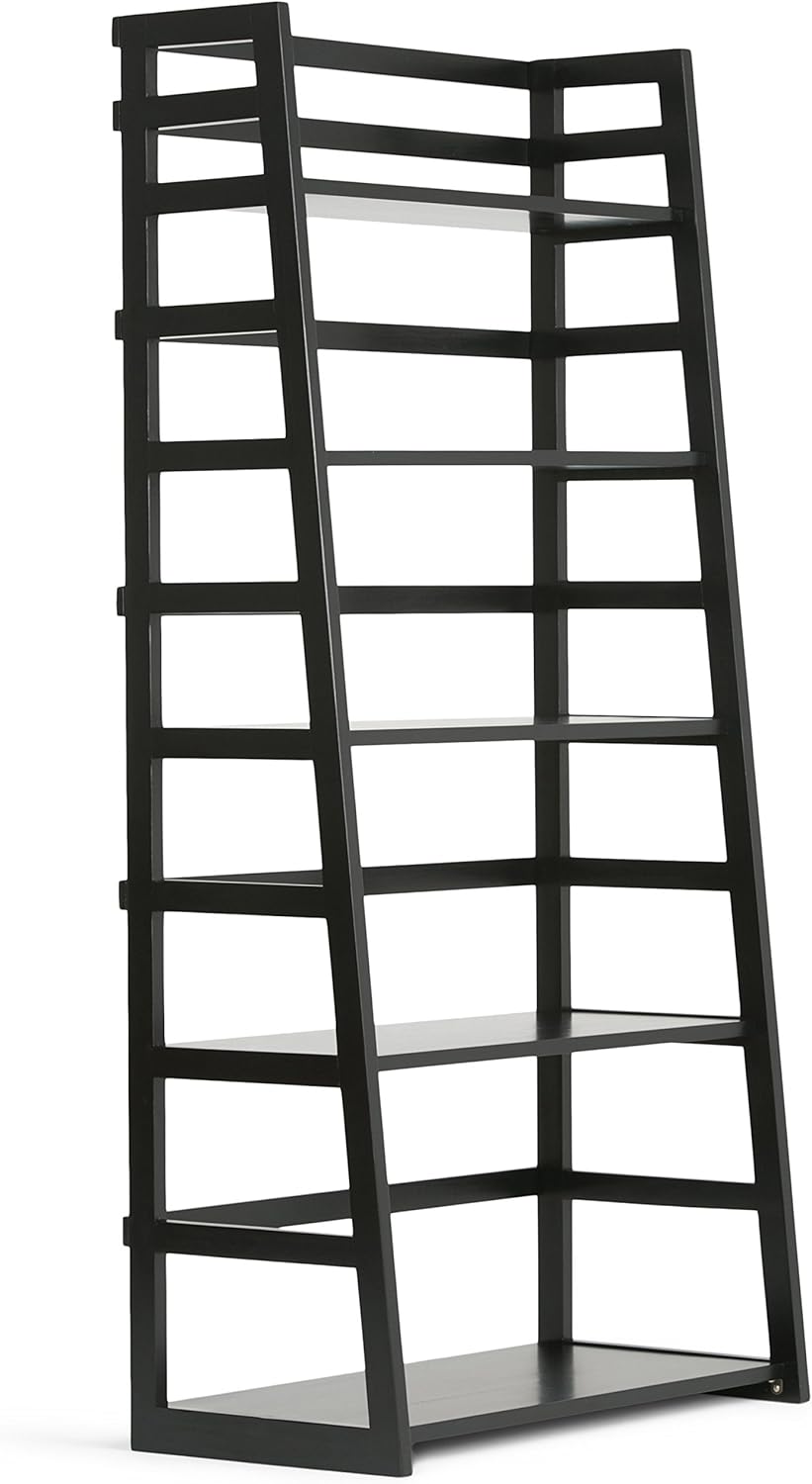 Black Solid Wood 5-Shelf Ladder Bookcase K60737