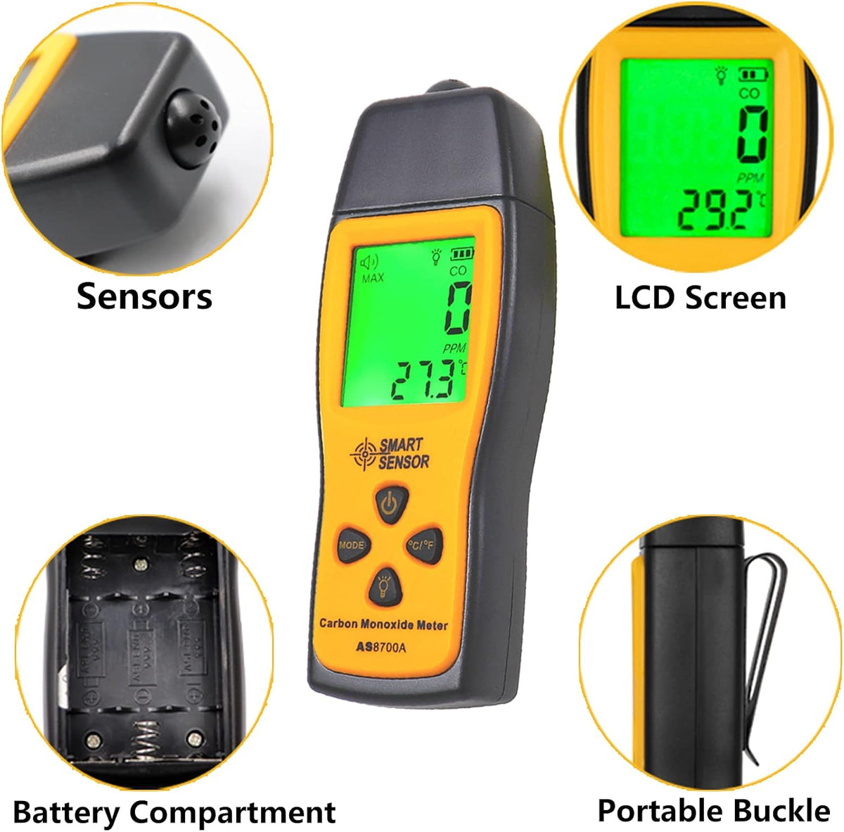 Handheld Carbon Monoxide Meter, 0-1000 ppm, Pack of 2 Q743