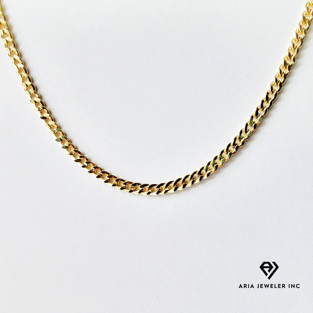 14k Bonded Gold Necklace with Pink Rose Cross Pendant, 14K Cuban Chain Necklace Q4792