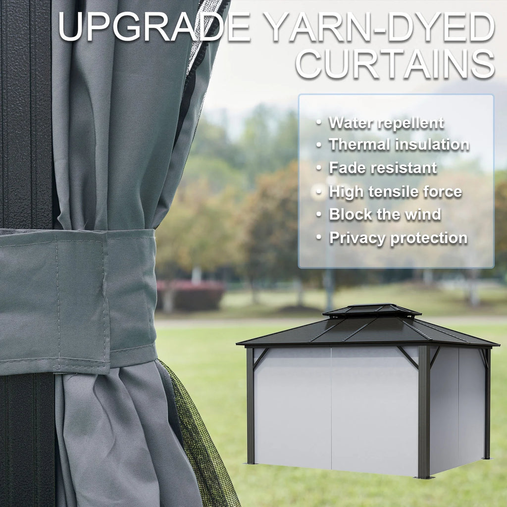 10’ x 12’ Hardtop Aluminum Frame Patio Gazebo with Netting and Curtains G2963