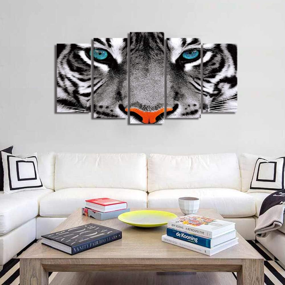 5 Pieces Black and White Tiger Canvas Wall Art Framed Painting V876