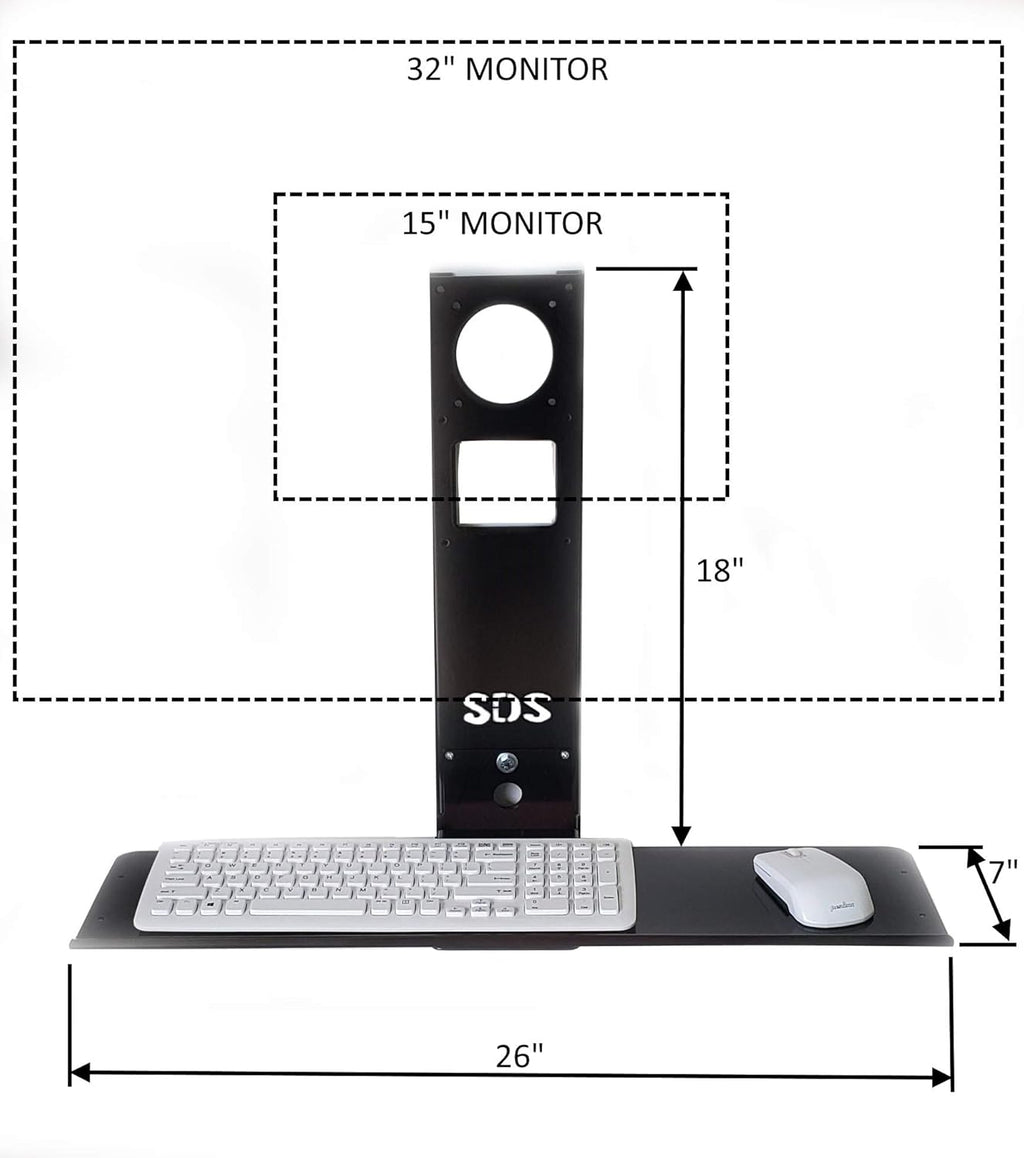 Black Adjustable VESA Monitor & Keyboard Wall Mount System with Tilt & Fold-up, 26 Inch Wide Tray G344