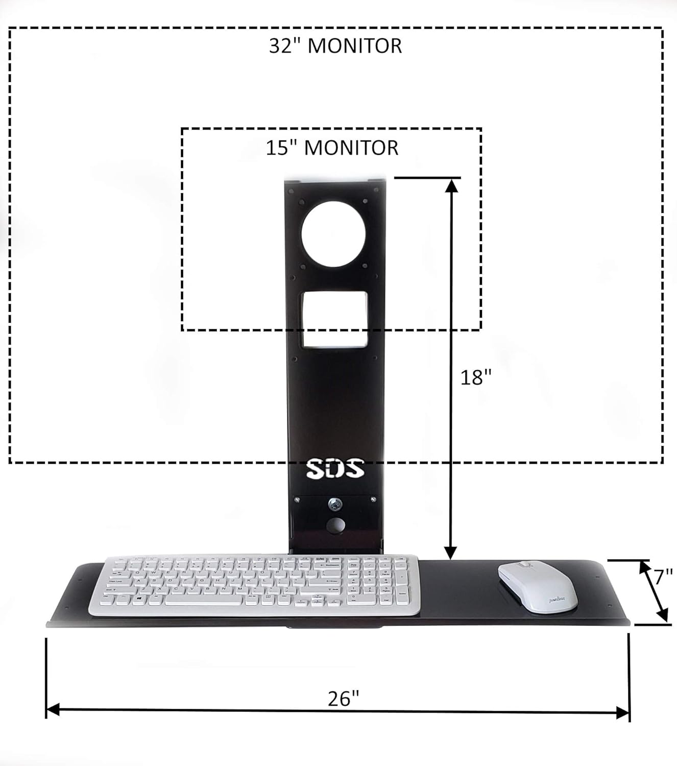 Black Adjustable VESA Monitor & Keyboard Wall Mount System with Tilt & Fold-up, 26 Inch Wide Tray G344