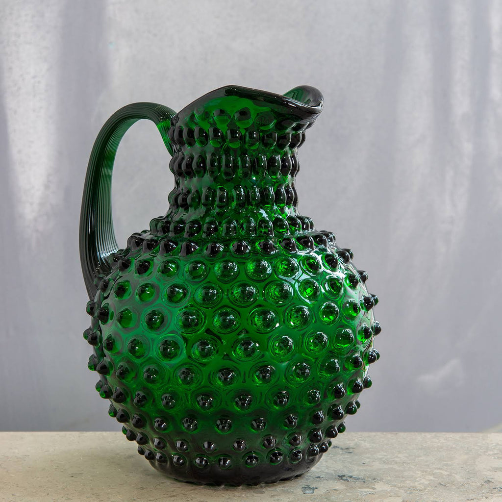 Dark Green Mouth-Blown Crystal Water Carafe P107