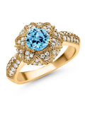18K Yellow Gold Plated Silver Swiss Blue Topaz and White Moissanite Engagement Ring G669309