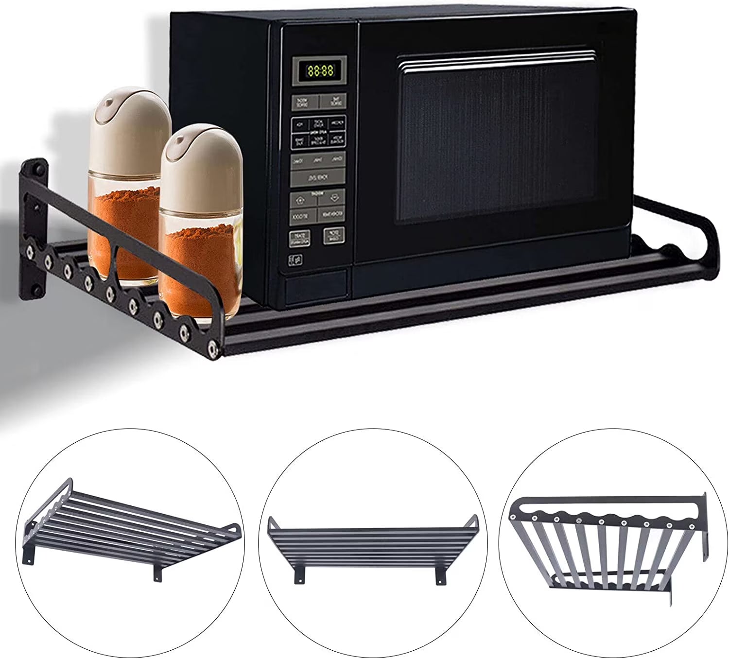 Black Wall Mounted Microwave Oven Bracket Storage Rack Aluminum G1176
