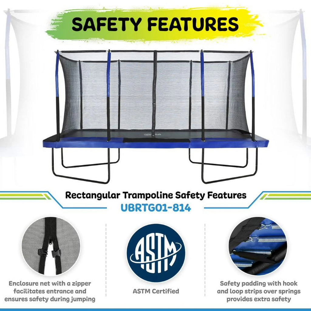 Blue/Black Rectangular Trampoline Set with Enclosure System A90827