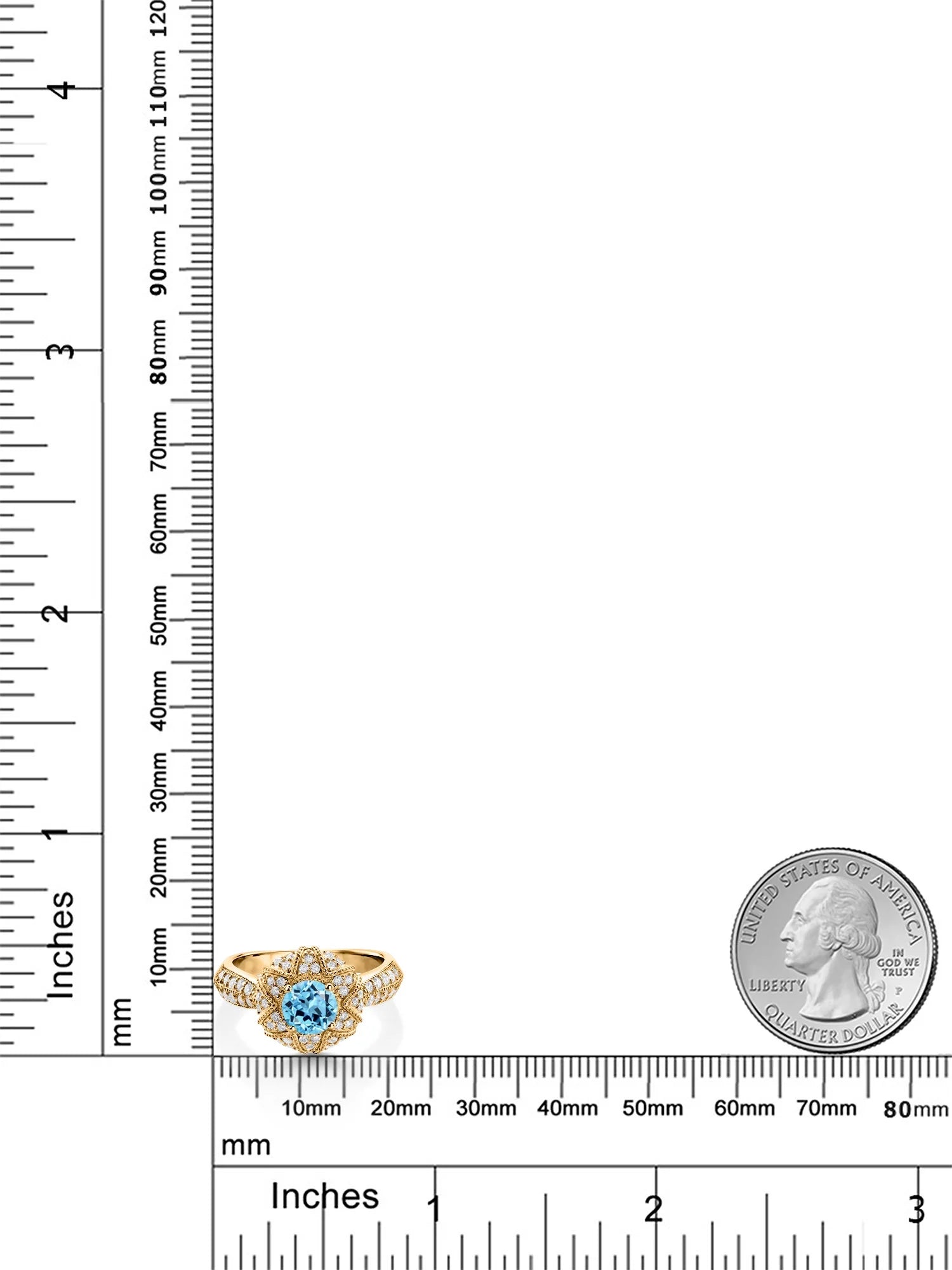 18K Yellow Gold Plated Silver Swiss Blue Topaz and White Moissanite Engagement Ring G669309