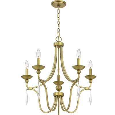 Aged Brass 5 Light Tiered Chandelier W613