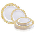 White with Gold Rim Disposable Plastic Salad Plates, 120 Pcs S80461