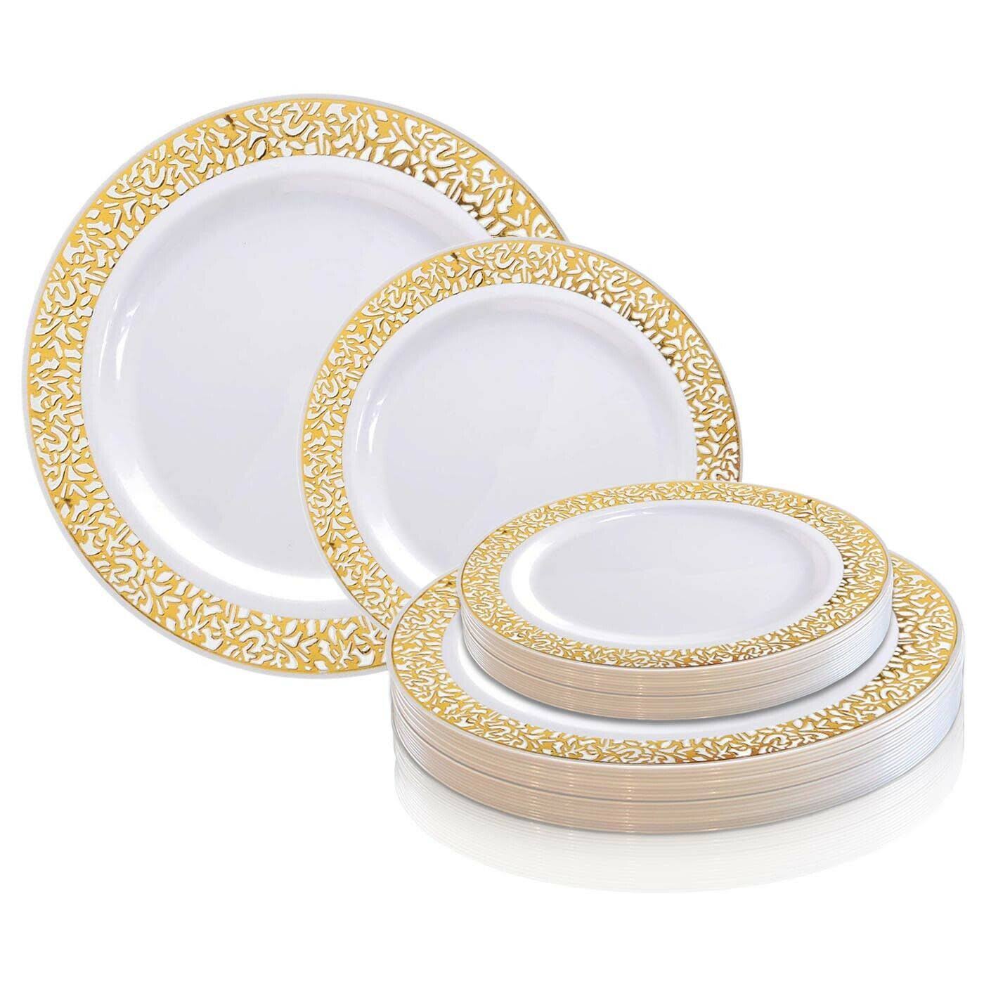 White with Gold Rim Disposable Plastic Salad Plates, 120 Pcs S80461