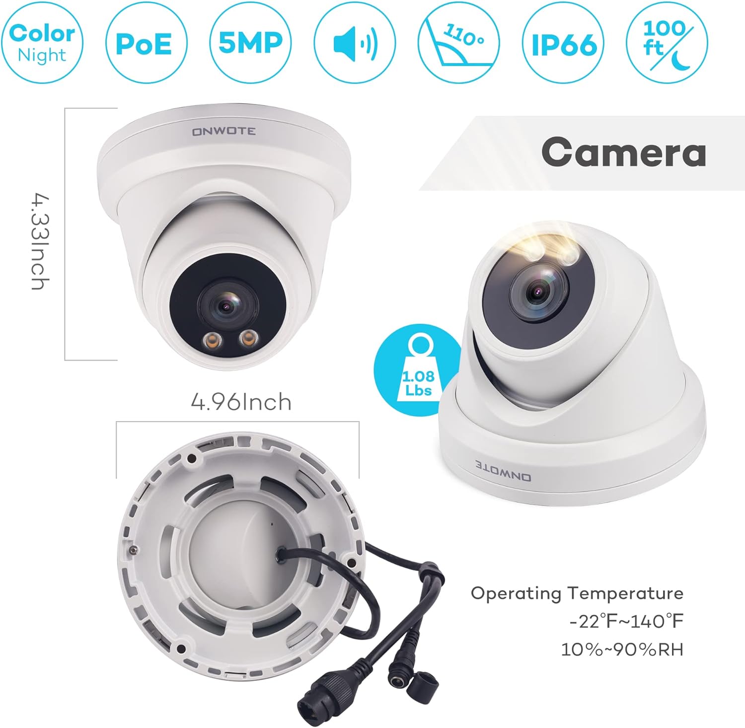 5MP HD IP POE Outdoor Dome Camera with Color Night Vision U987