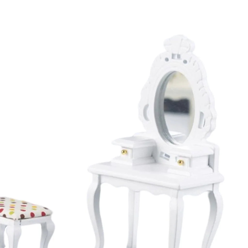 White Dollhouse Table with Stool X627390
