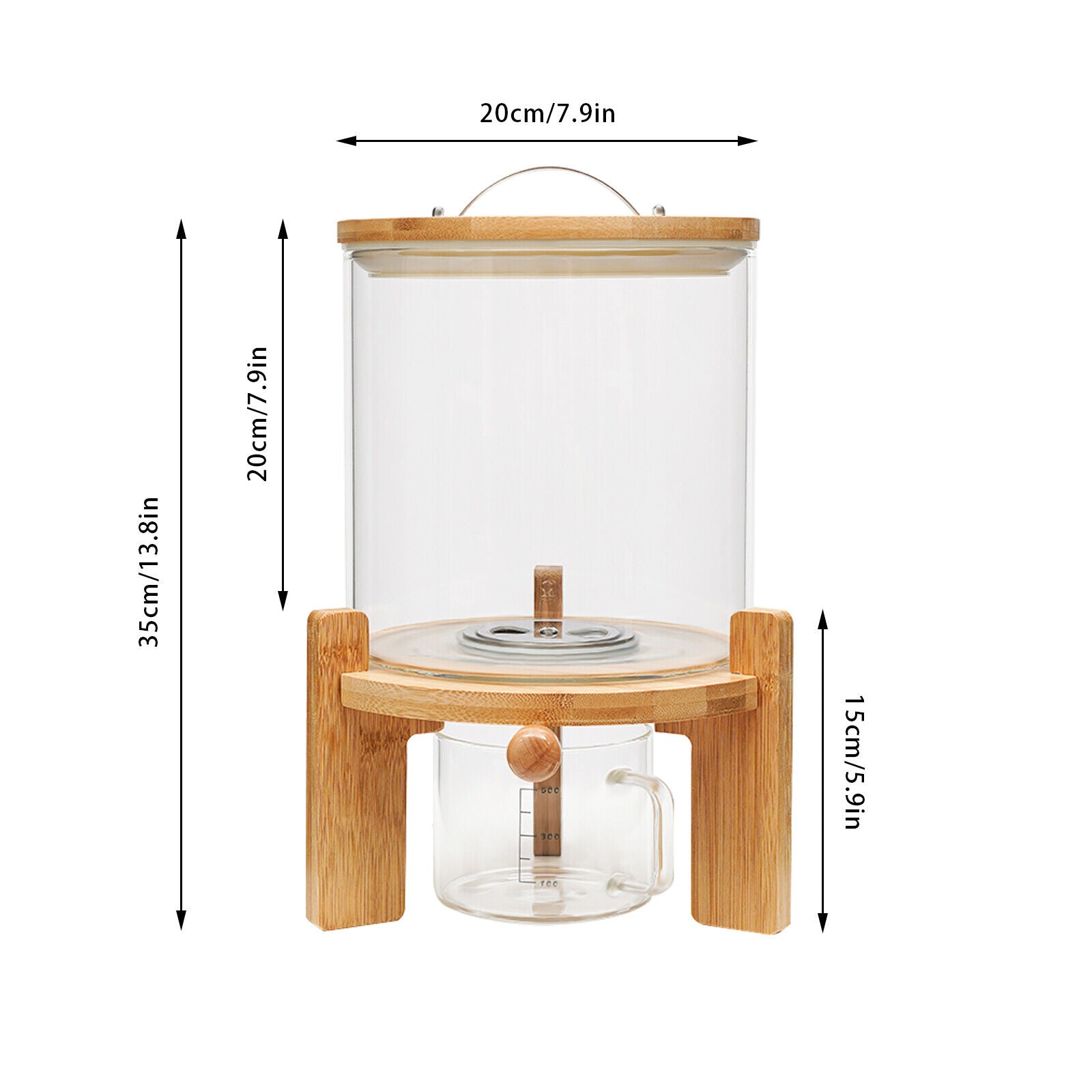5L Rice Dispenser Grain Container Glass Bottle with Valve F714032