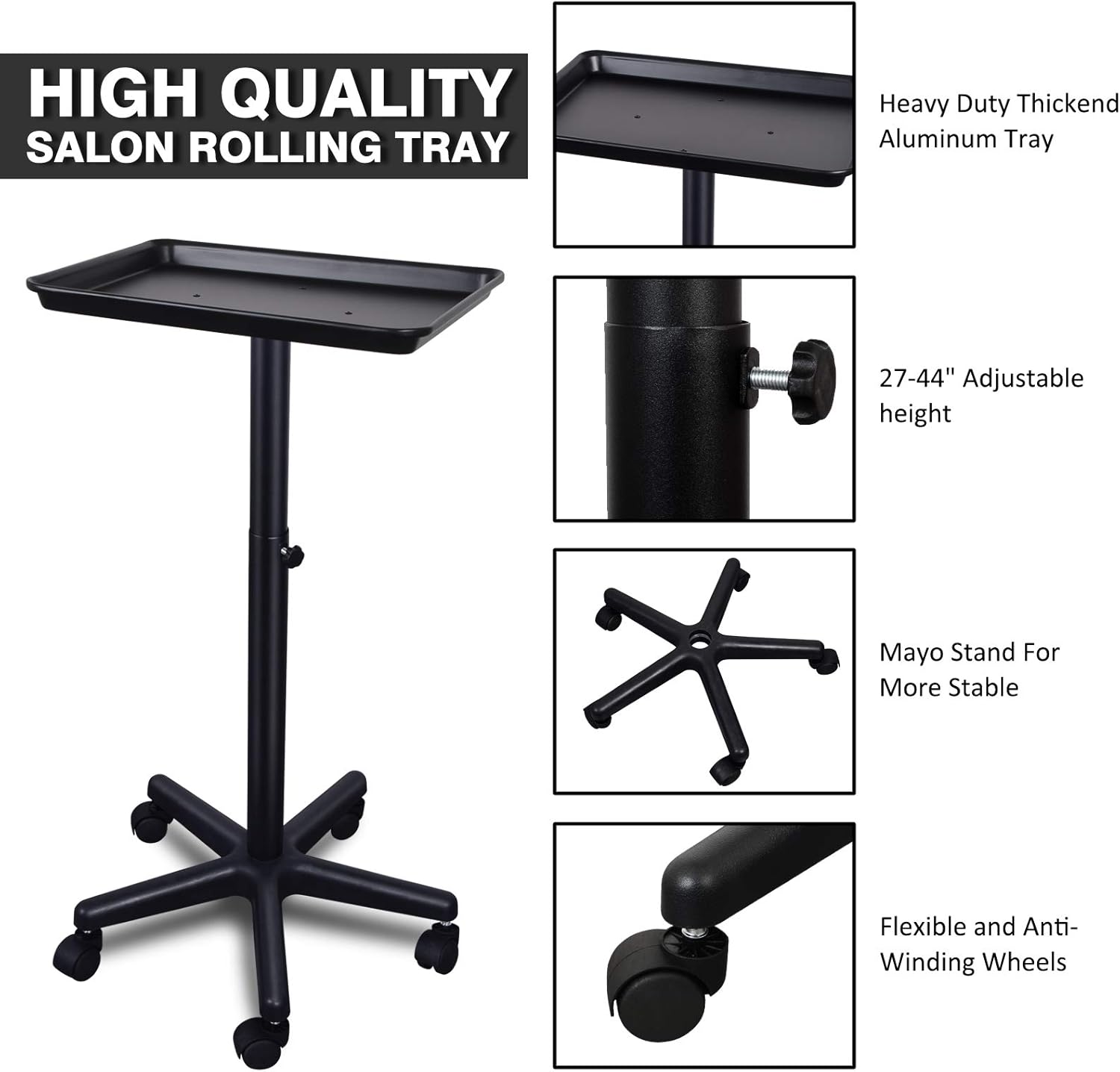 Height Adjustable Salon Rolling Tray on Wheels W4677