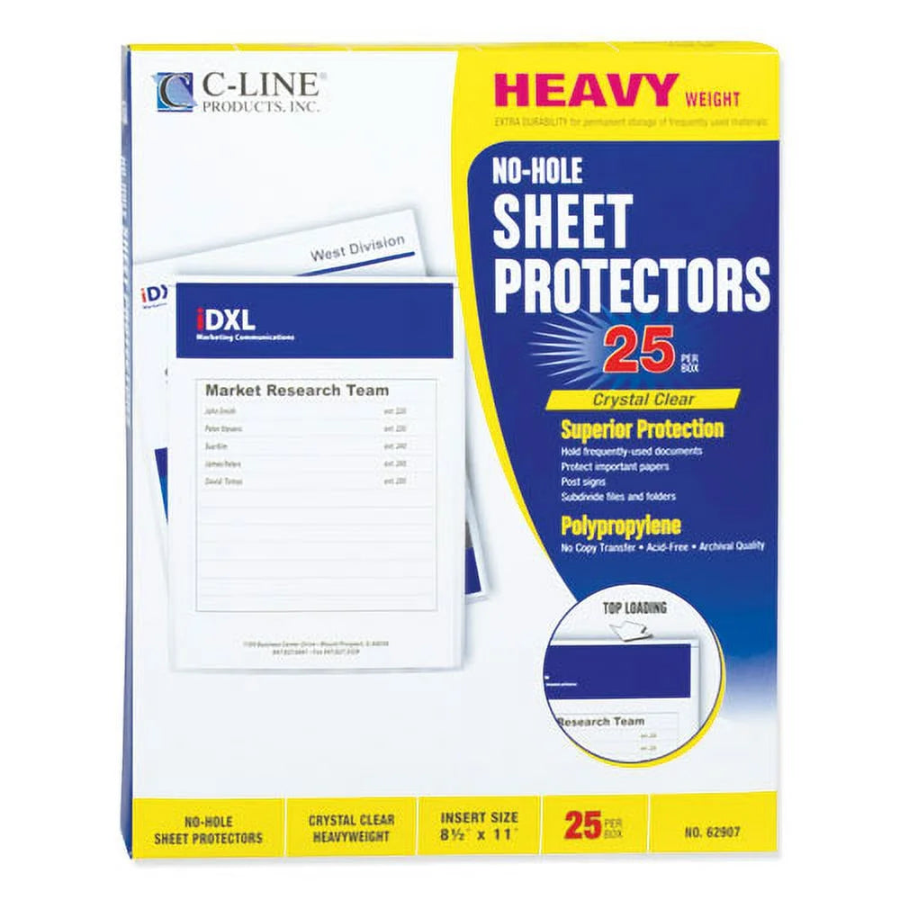 Top-Load No-Hole Sheet Protectors, Heavyweight, Clear, 2" Capacity, 25/bx E5271