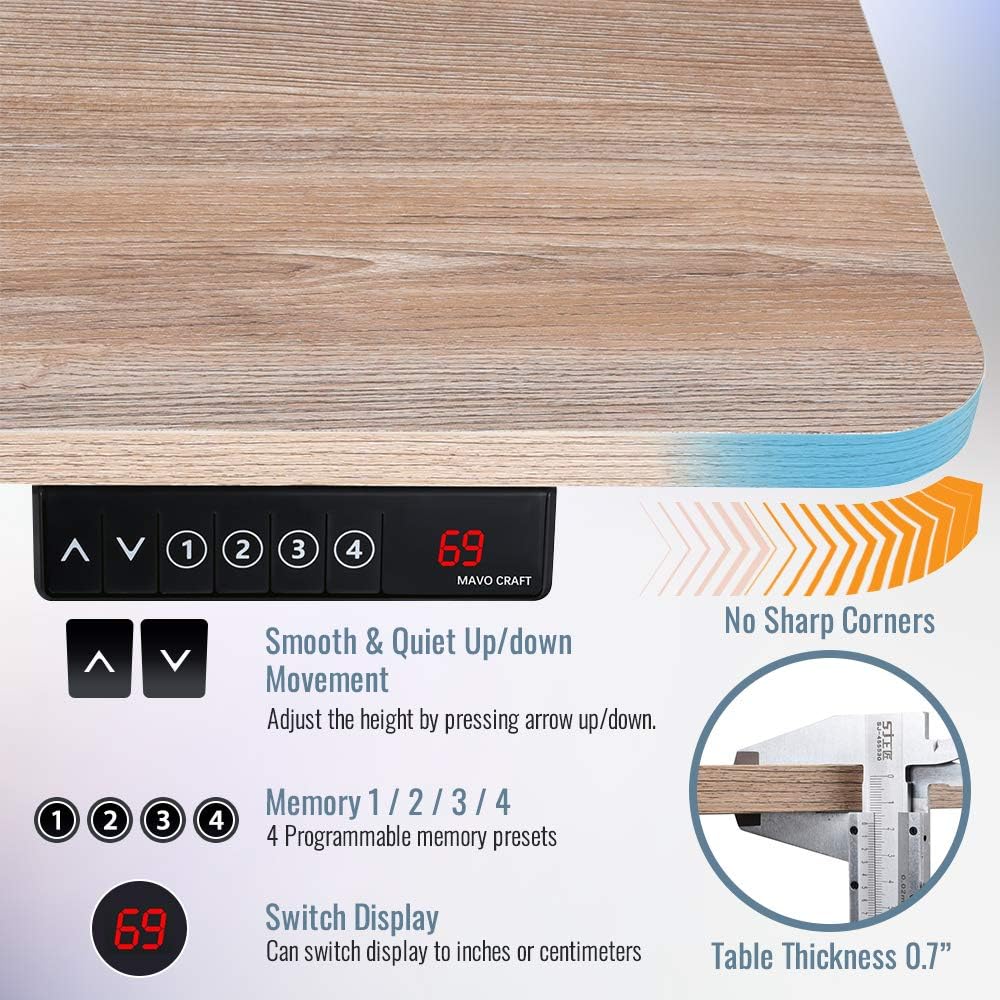 55-Inch Electric Height Adjustable Standing Desk with Attached Hook Z889793