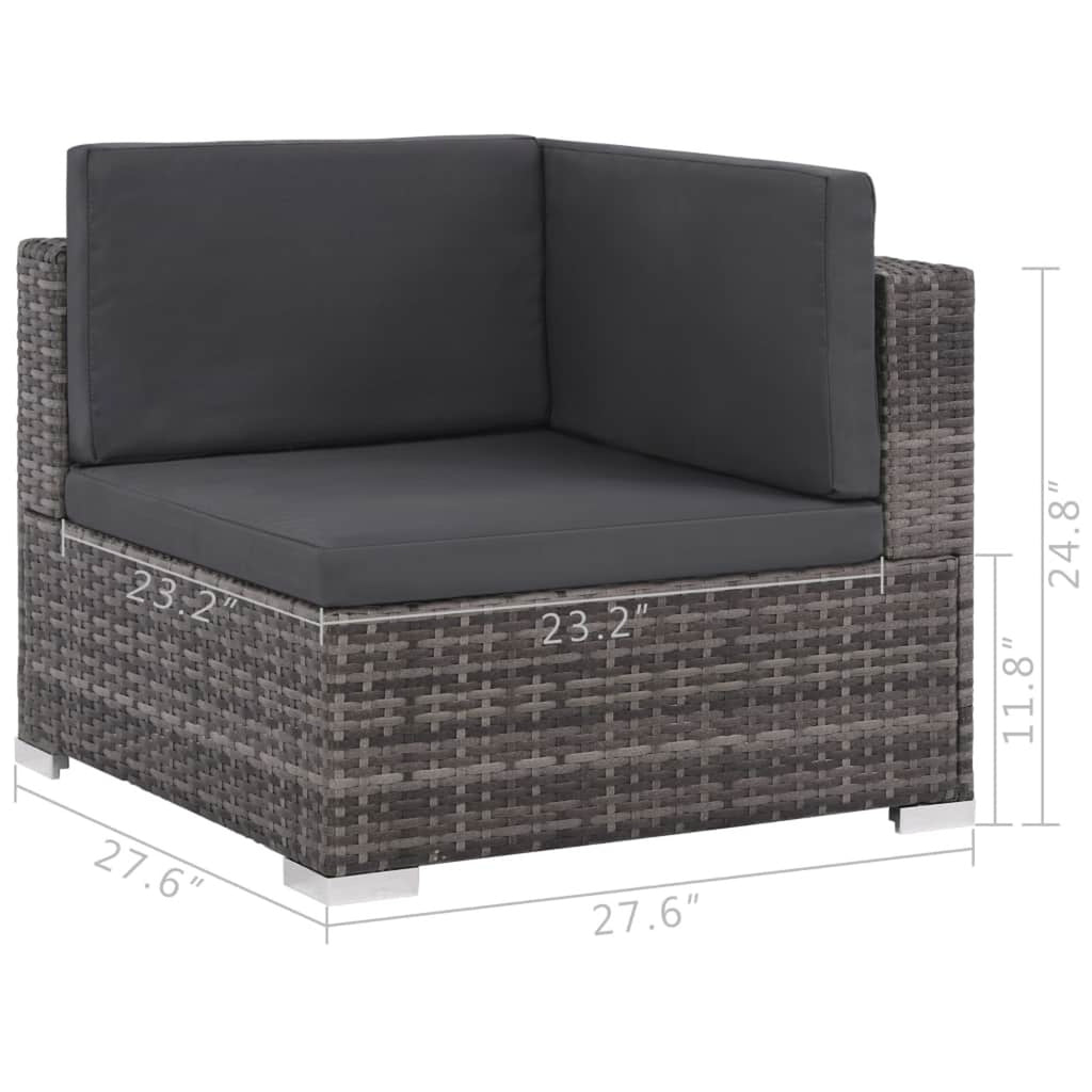 Set of 6 Poly Rattan Patio Sectional Corner Sofa with 2 Ottoman and Soft Cushions Gray Y403