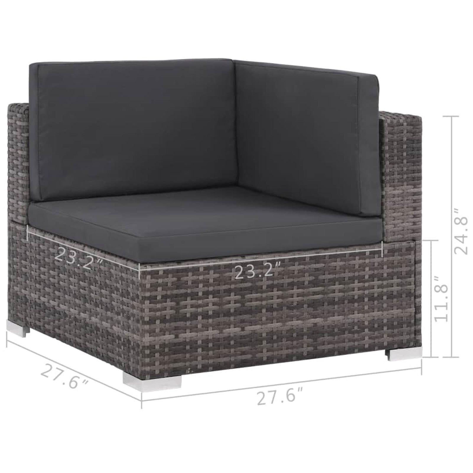 Set of 6 Poly Rattan Patio Sectional Corner Sofa with 2 Ottoman and Soft Cushions Gray Y403