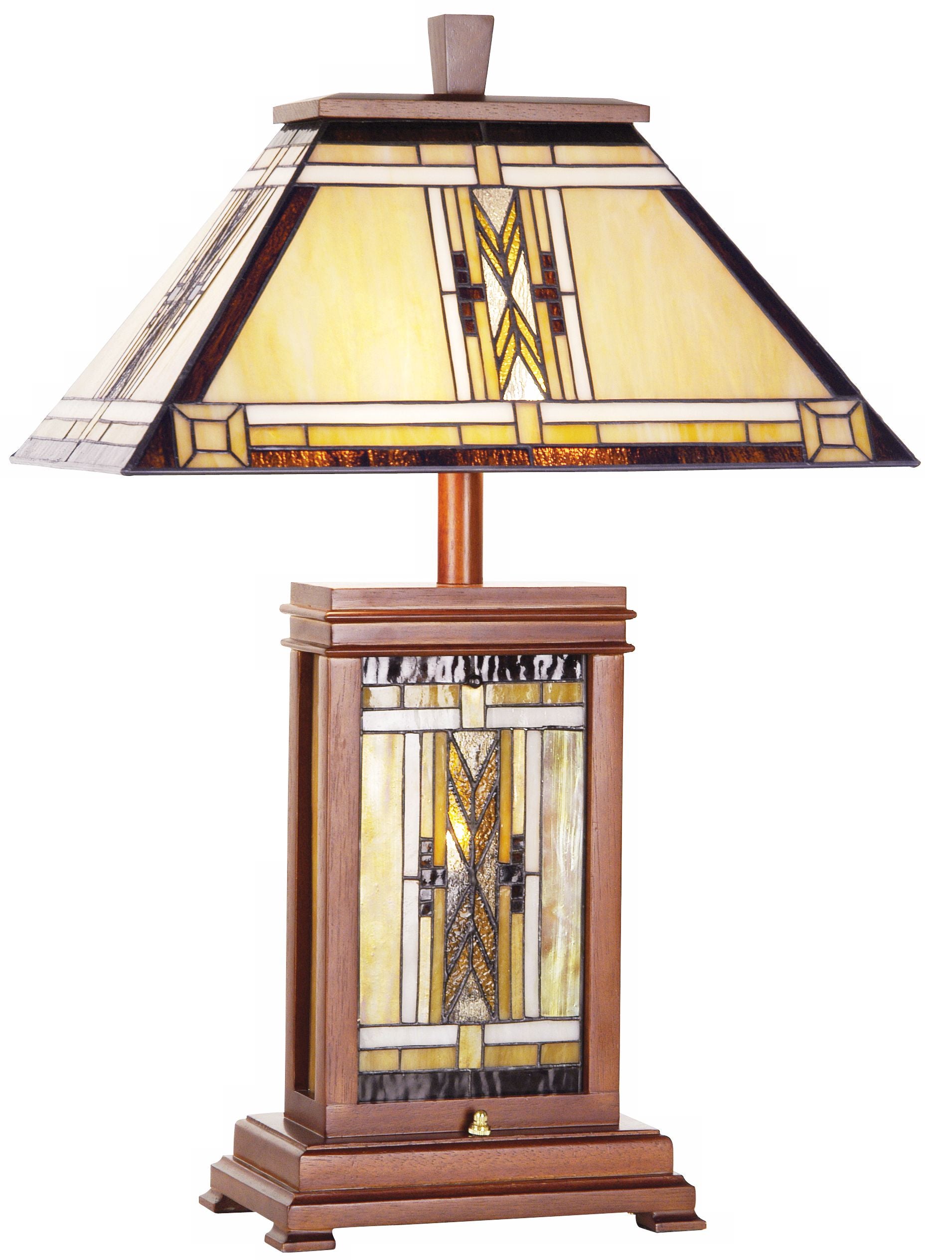 Walnut Mission Table Lamp 27" Tall Wood with Stained Art Glass Shade U996