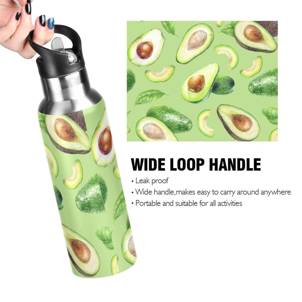 Green Avocado Fruit Stainless Steel Vacuum Insulated Water Bottle with Straw Lid 20 OZ S111367