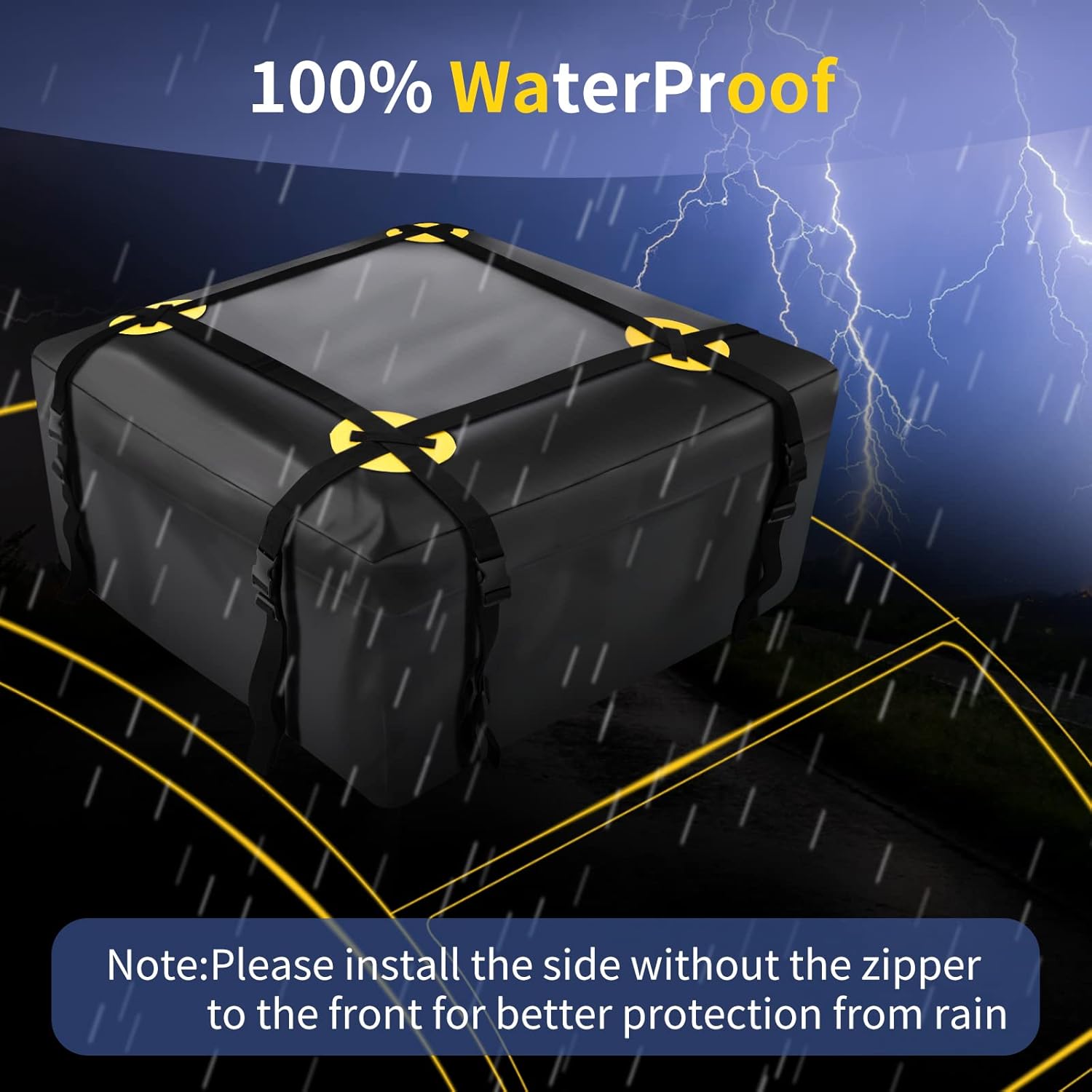 Car Roof Bag Waterproof Rooftop Cargo Carrier with Anti-Slip Mat and 6 Heavy-Duty Straps (15 Cubic Feet) Y53658