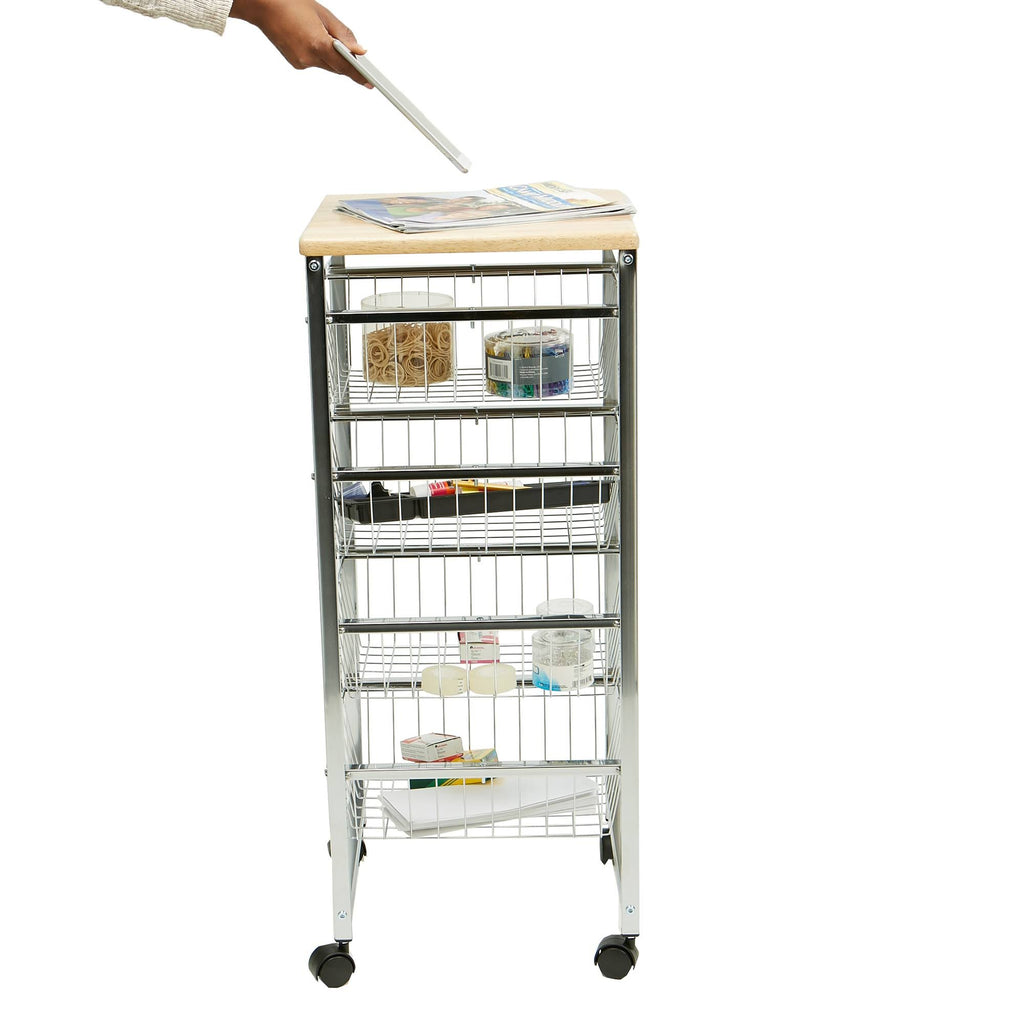 4 Tier Wire Basket Cart with Wood Surface H6945