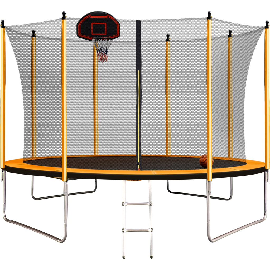 10FT Trampoline with Basketball Hoop, Inflator, and Ladder - Orange V188376