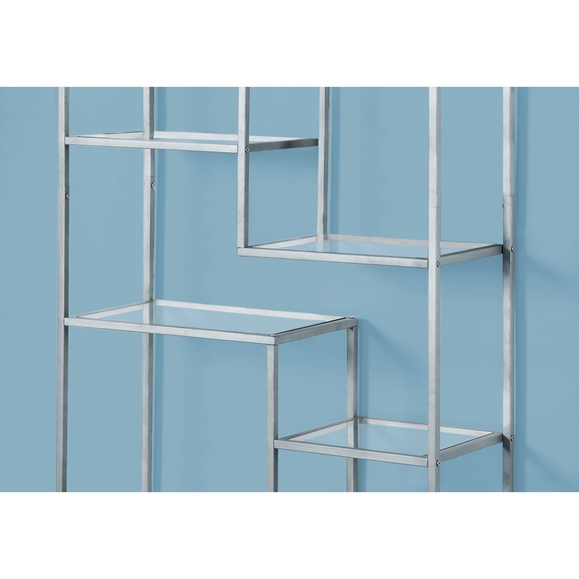 Silver Rectangular Bookcase with Tempered Glass K996203