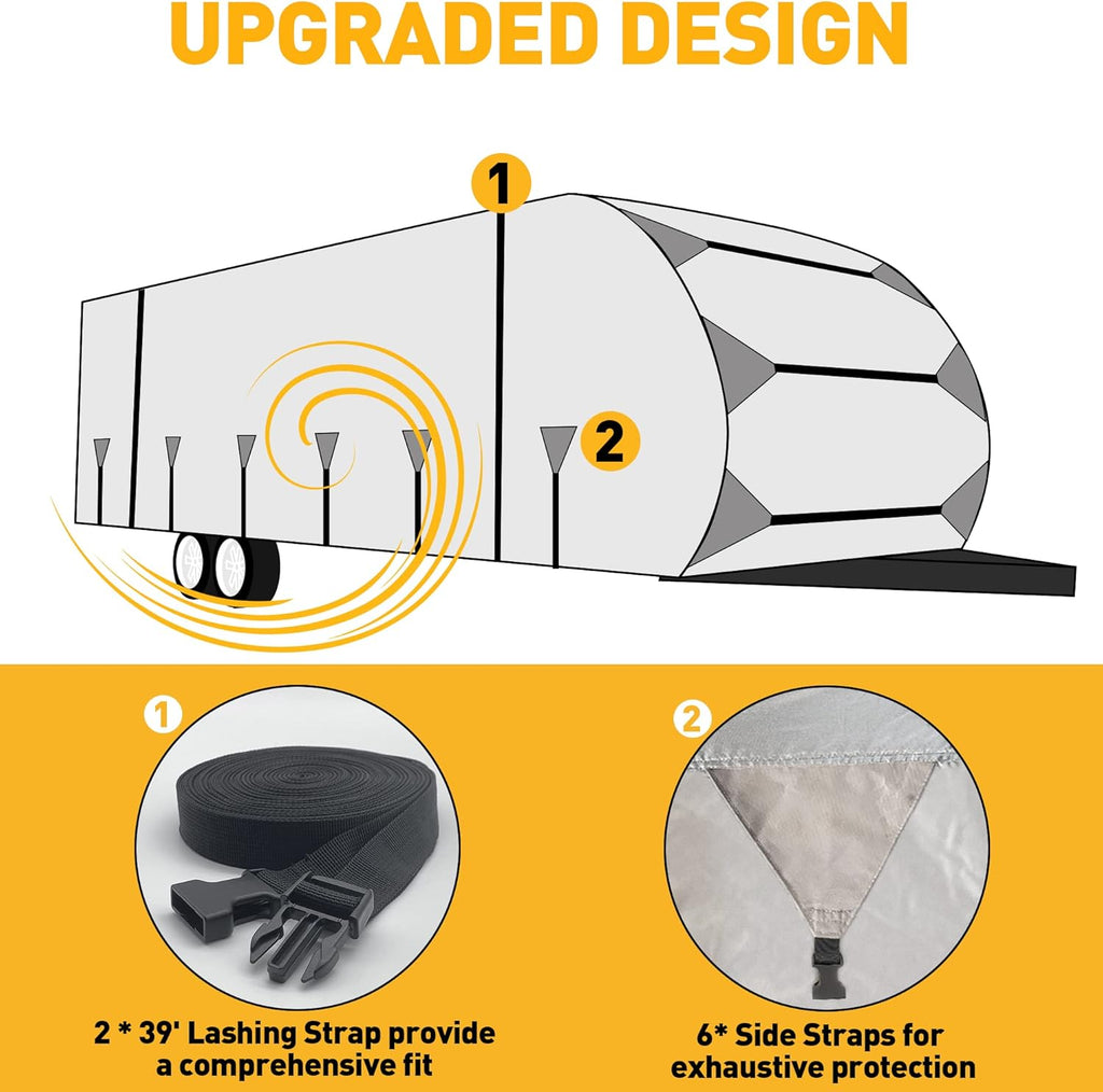 RV Trailer Cover 300D Waterproof Windproof Anti-UV for 27'-30' RV with Jack Cover Y9620