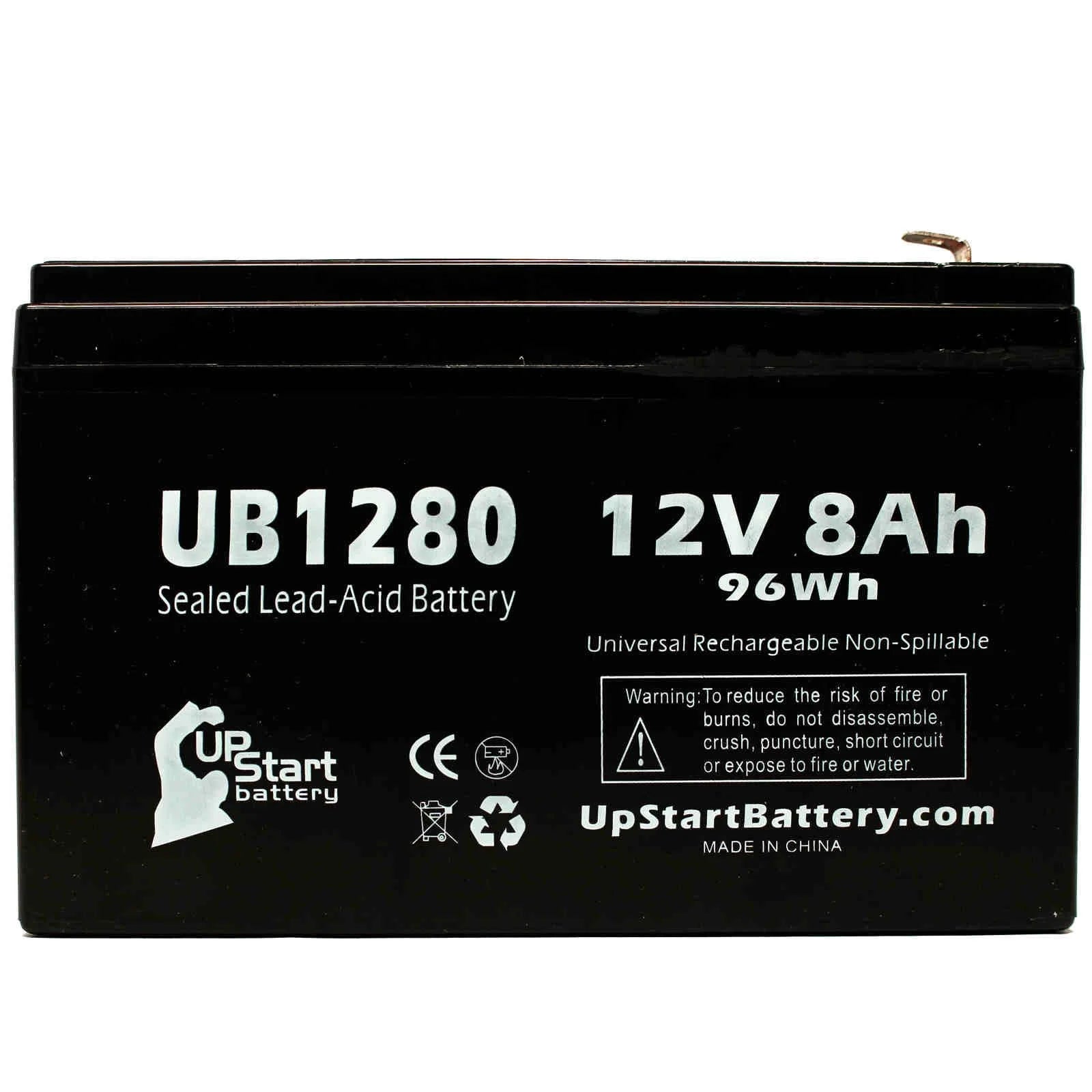 Replacement Sealed Lead Acid Battery (12V, 8Ah, 8000mAh, F1 Terminal, AGM, SLA) with TWO F1 to F2 Terminal Adapters F996719