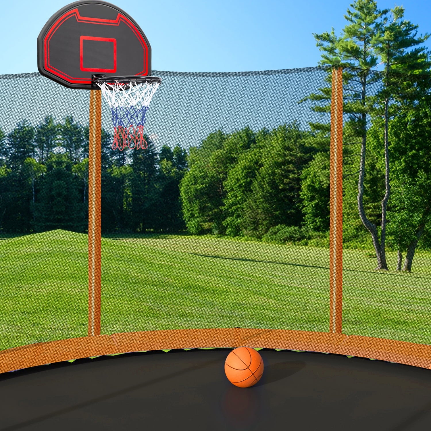 10FT Trampoline with Basketball Hoop, Inflator, and Ladder - Orange V188376