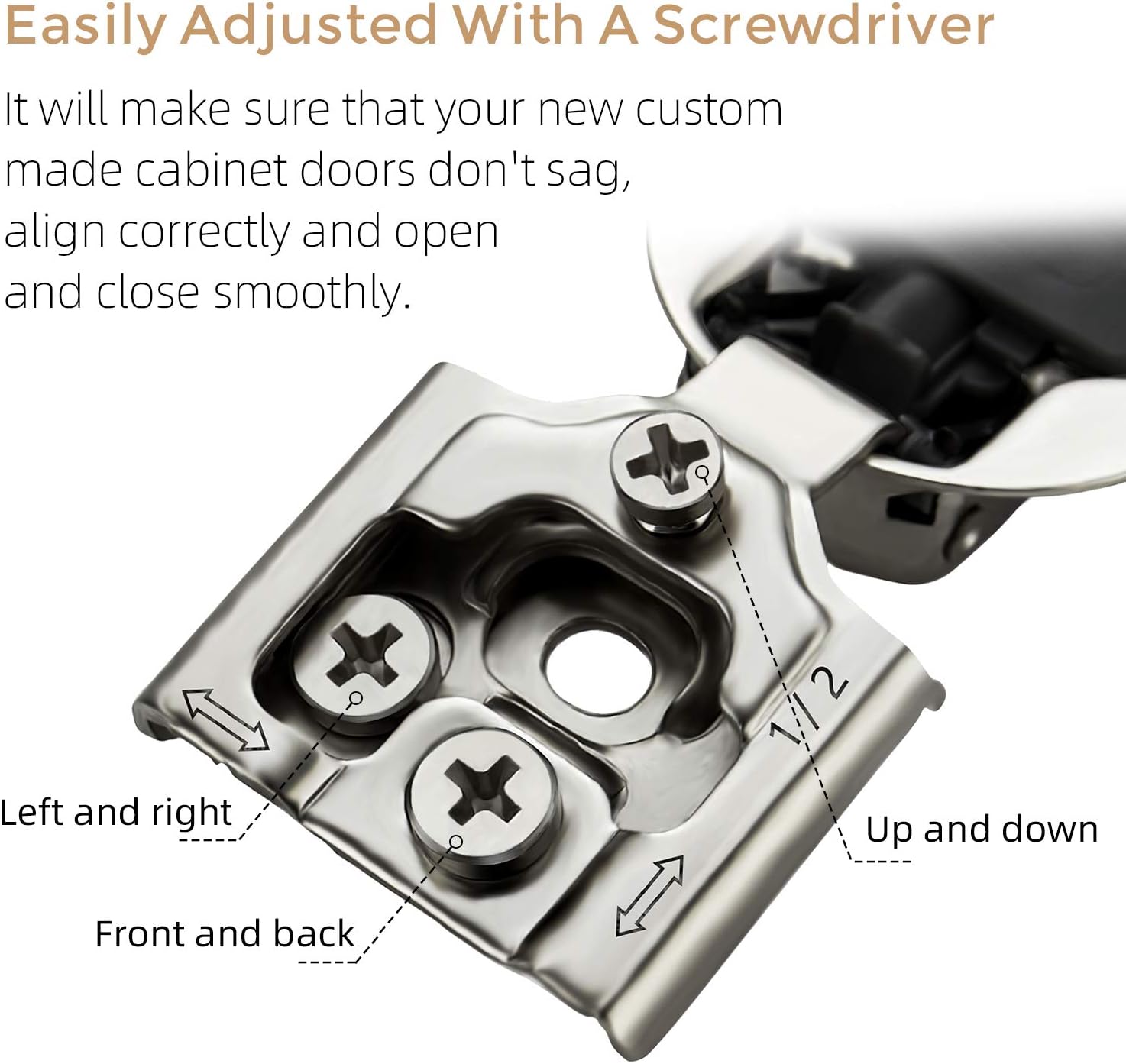 12 Pack 6 Pairs 1/2 inch Overlay Soft Close Hinges Satin Nickel Stainless Steel Concealed Hinge S5734