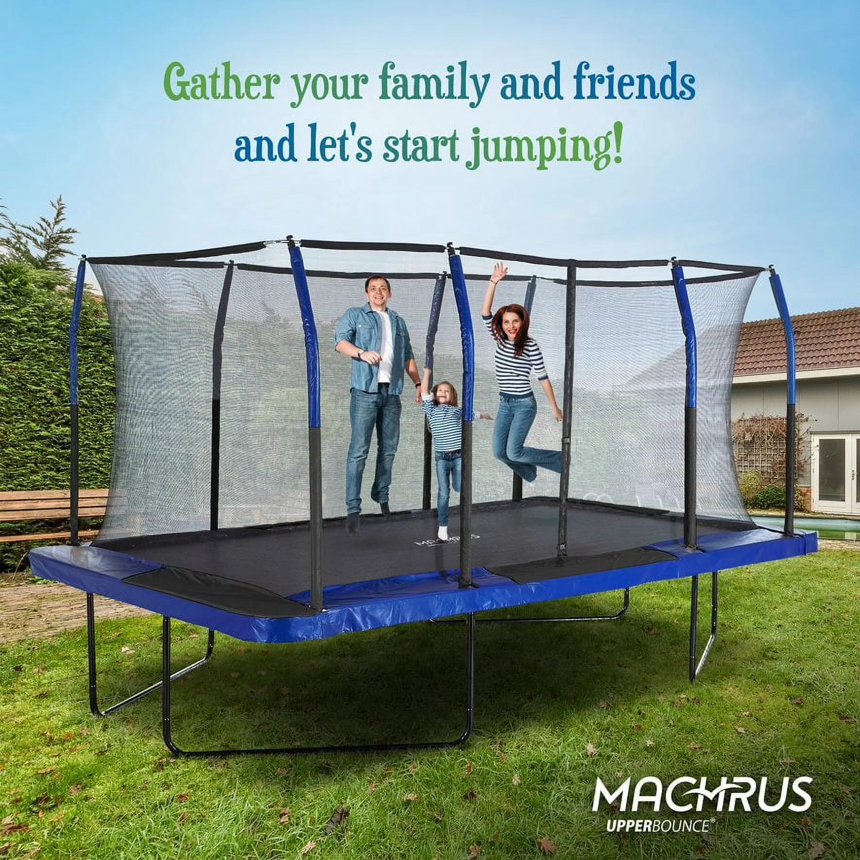 Blue/Black Rectangular Trampoline Set with Enclosure System A90827