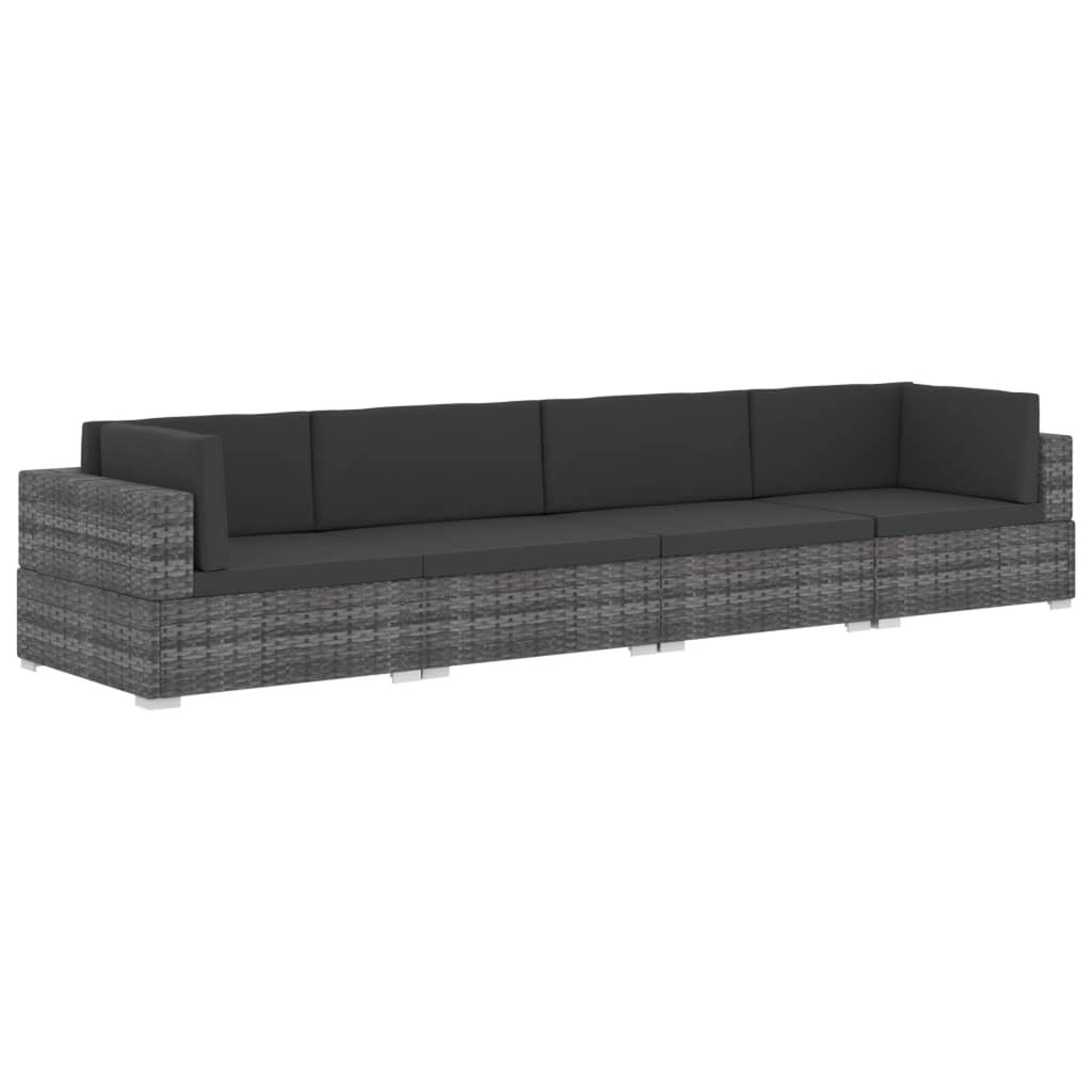 4 Piece Poly Rattan Patio Sofa Set with Cushions Gray Y344473