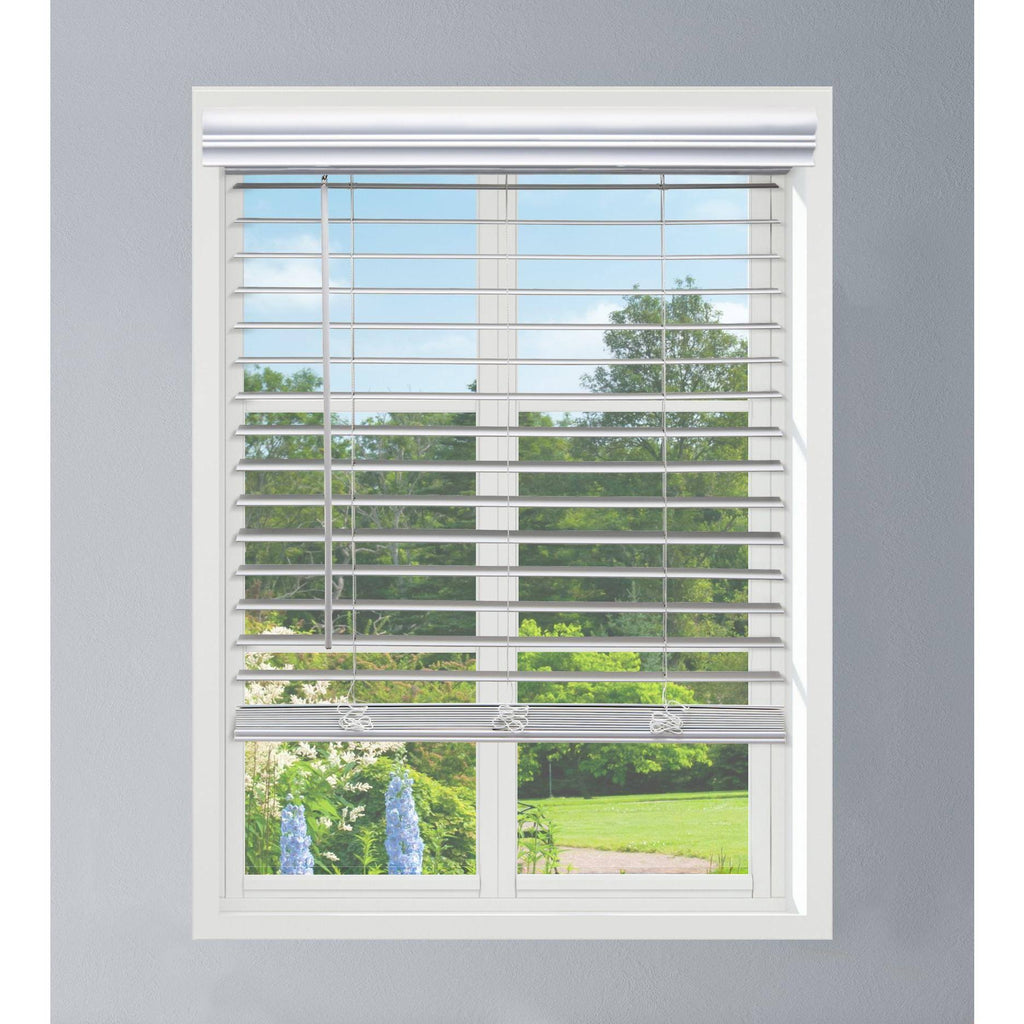 White Cordless Faux Wood Blind C63114