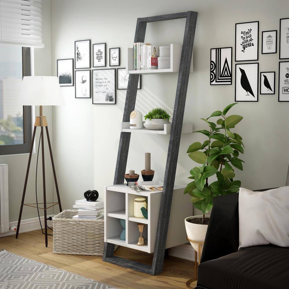 Gray 4-Shelf Ladder Bookcase W8420