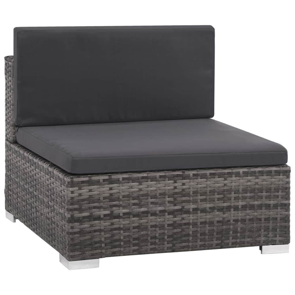 Set of 6 Poly Rattan Patio Sectional Corner Sofa with 2 Ottoman and Soft Cushions Gray Y403