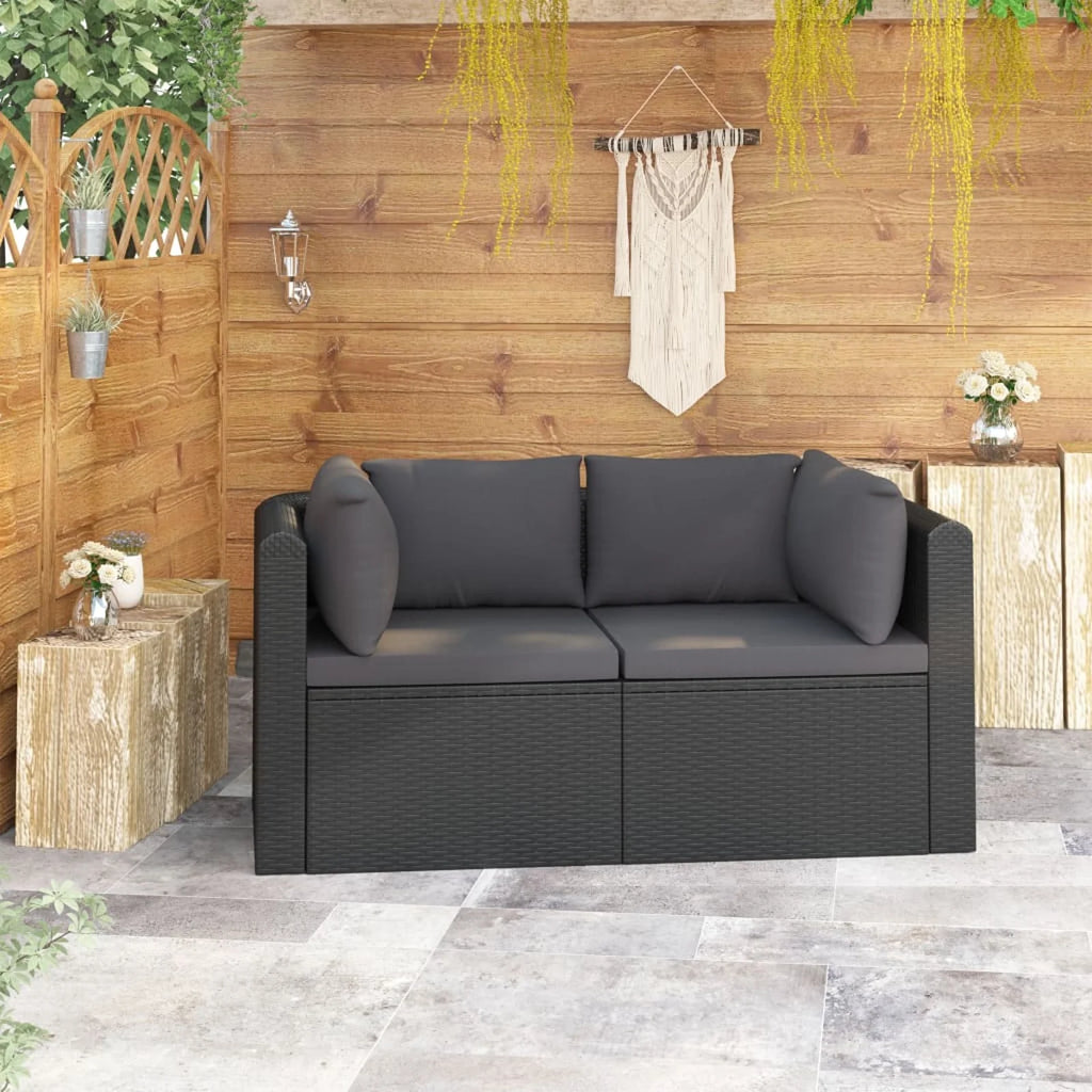 2 Piece Patio Sofa Set with Cushions Poly Rattan Black C557