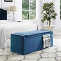 Blue Velvet Upholstered Bench with Shoe Storage A292202