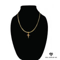 14k Bonded Gold Necklace with Pink Rose Cross Pendant, 14K Cuban Chain Necklace Q4792