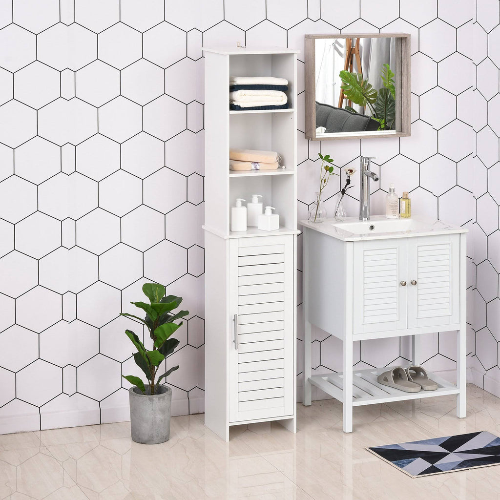 White Tall Storage Cabinet with Door and Open Shelves V20698