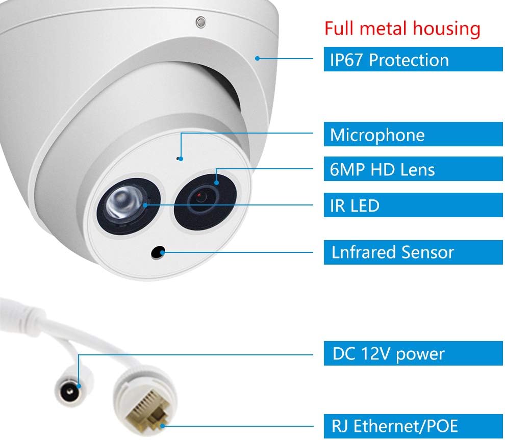 6MP HD POE IP Eyeball Dome Camera with Built-in MIC, IP67 Z308537