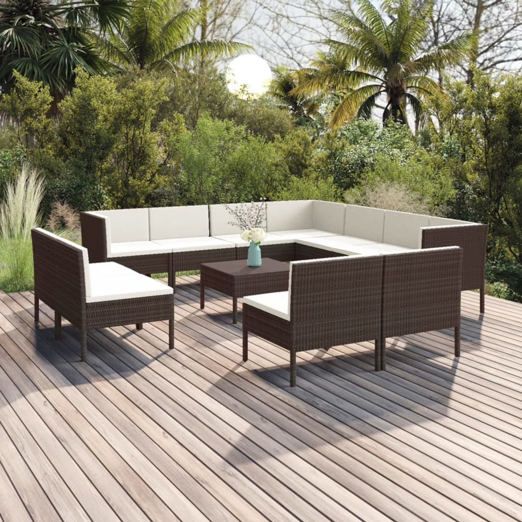 12 Piece Brown Poly Rattan Sectional Outdoor Furniture Set A924