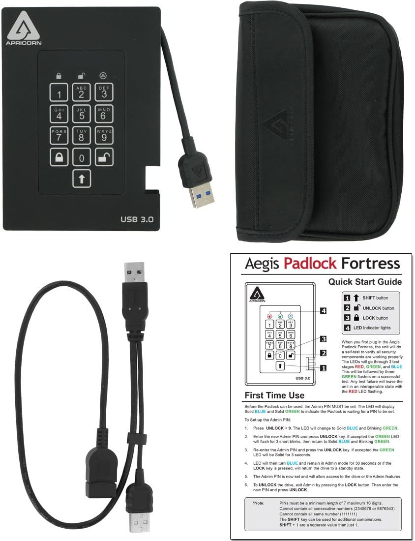 2TB 256-Bit Encrypted USB 3.0 Hard Drive with PIN Access E49064